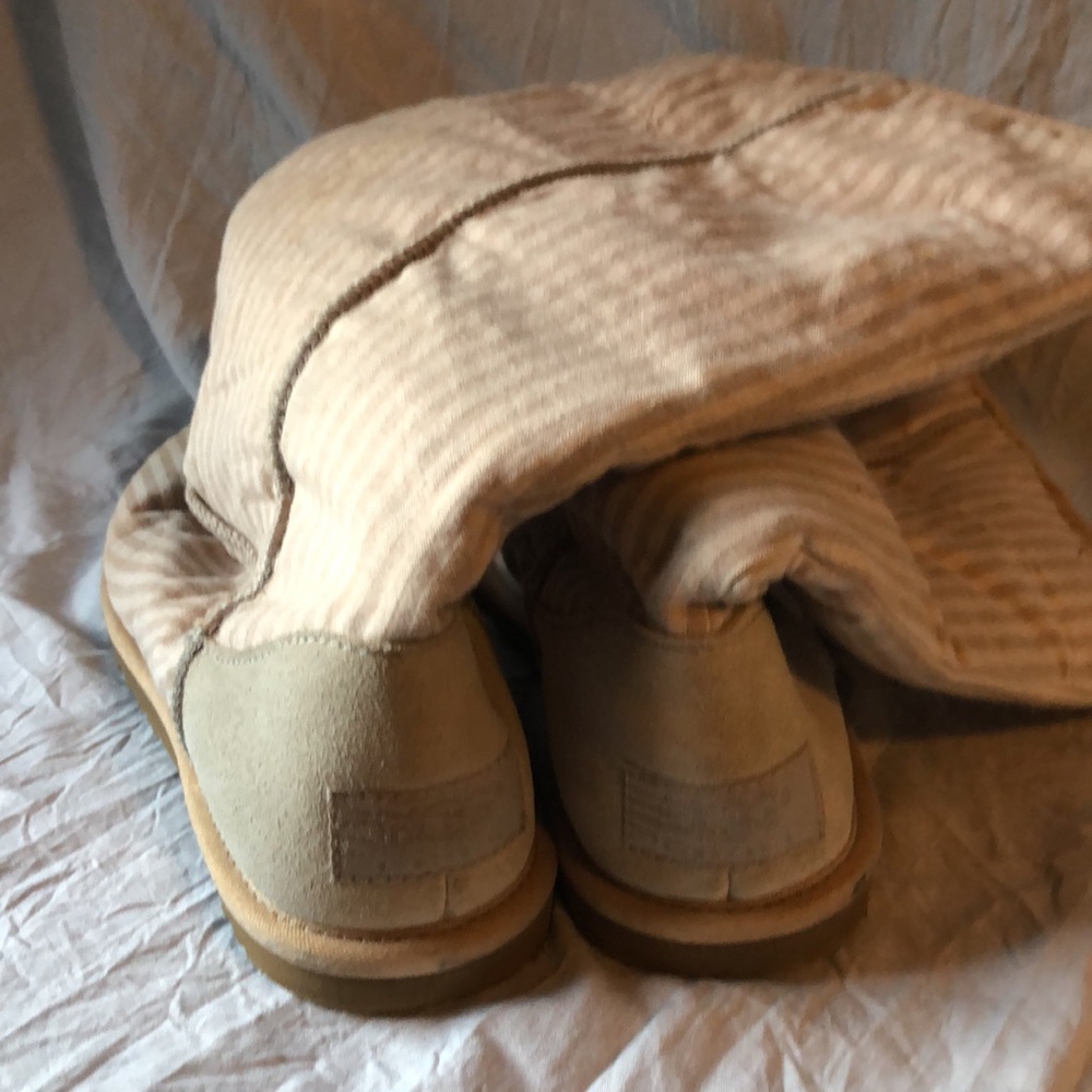 UGG Australia tan striped canvas & leather boots girls size 5 - Picture 2 of 5